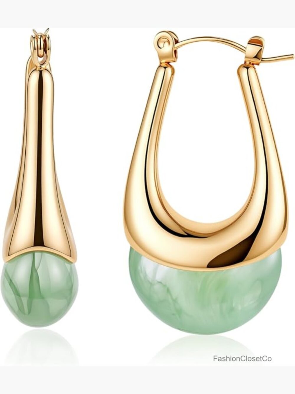 Chunky Hoop Earrings Resin Dangle Huggie 14k Gold Plated Jewelry